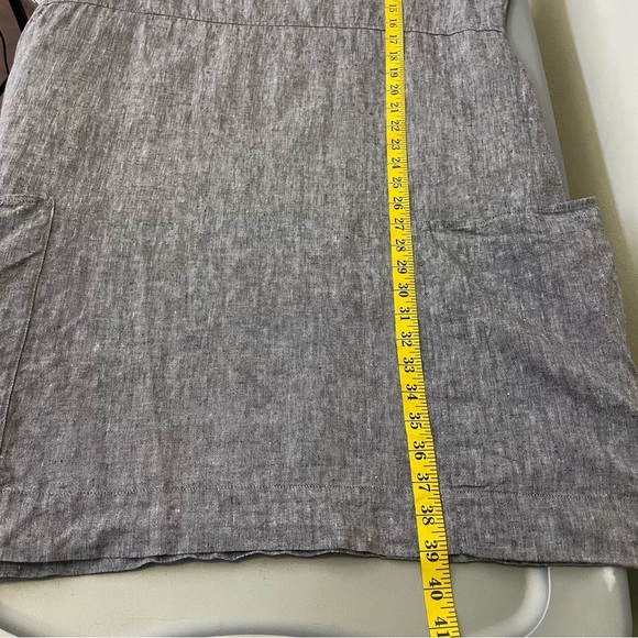 Flax Linen Gray Dress M Lagenlook Boho Minimalist Loose Fit Short Sleeve Pockets - Picture 6 of 6